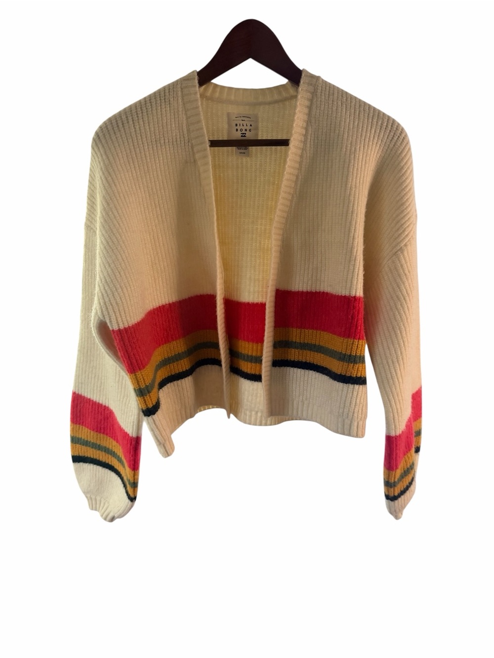 Billabong Cropped Cardigan Sweater Small Retro Stripe Wool Blend Coastal